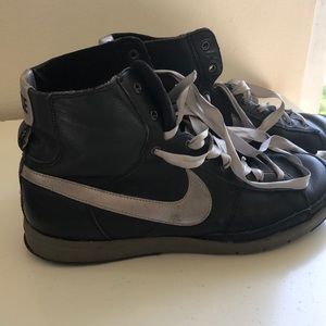 RARE Vintage Nike Leather High Tops Black Silver